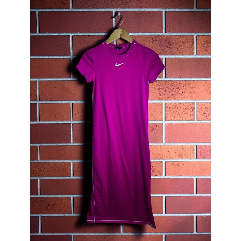 Nike Women's Pink Maxi T Shirt Dress Size Small Swoosh Zebra Detail